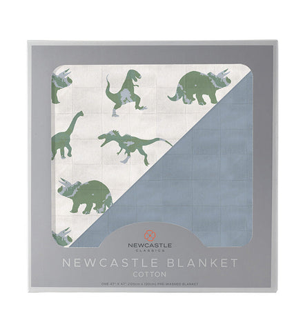 Granite Green Dinosaurs and Blue Fog Cotton Newcastle Blanket