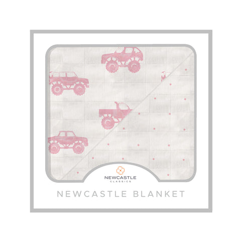 Pink Monster Trucks & Pink Polka Dot Bamboo Newcastle Blanket