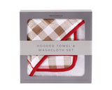 Plaid Cotton Hooded Towel and Washcloth Set