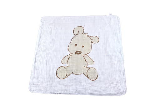 Teddy Bear and Plaid Cotton Muslin Newcastle Blanket
