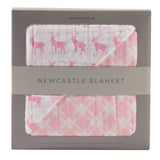 Pink Deer and Primrose Pink Plaid Cotton Muslin Newcastle Blanket