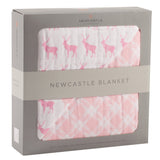 Pink Deer and Primrose Pink Plaid Cotton Muslin Newcastle Blanket