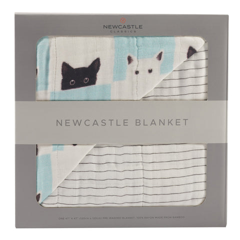 Peek-A-Boo Cats and Pencil Stripe Bamboo Muslin Newcastle Blanket