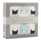 Peek-A-Boo Cats and White Bamboo Muslin Newcastle Blanket