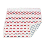 Blue and Red Fire Trucks and Buffalo Check Plaid Newcastle Blanket
