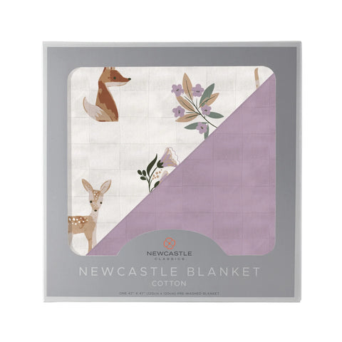 Sierra Fox and Deer and Orchid Lavender Cotton Newcastle Blanket