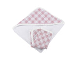 Pink Plaid Cotton Hooded Towel and Washcloth Set