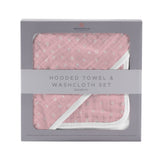 Pink Pearl Polka Dot Hooded Towel and Washcloth Set