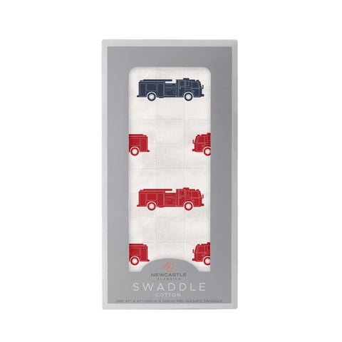 Blue and Red Fire Trucks Swaddle