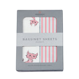 Playful Kitty and Candy Stripe Bamboo Changing Pad Cover/Bassinet Sheets